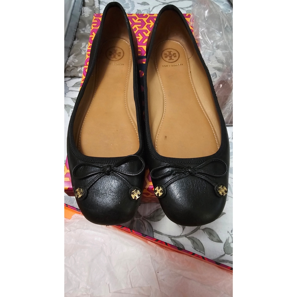Tory Burch Black Leather Ballet Flats